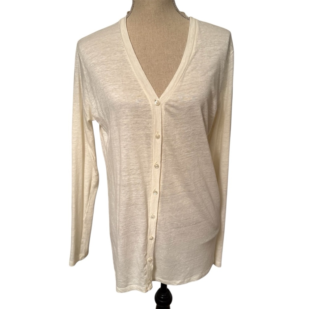 MAJESTIC PARIS SWEATER CARDIGAN CREAM V-NECK BUTTONS LONG SLEEVE SIZE 1 S FRANCE